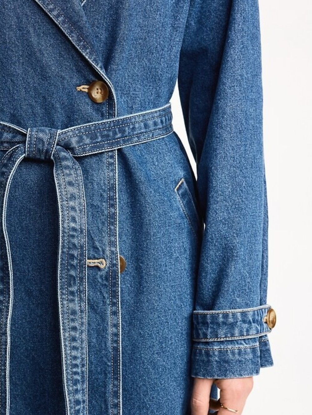 Old Navy Blue Denim Belted Trench Coat